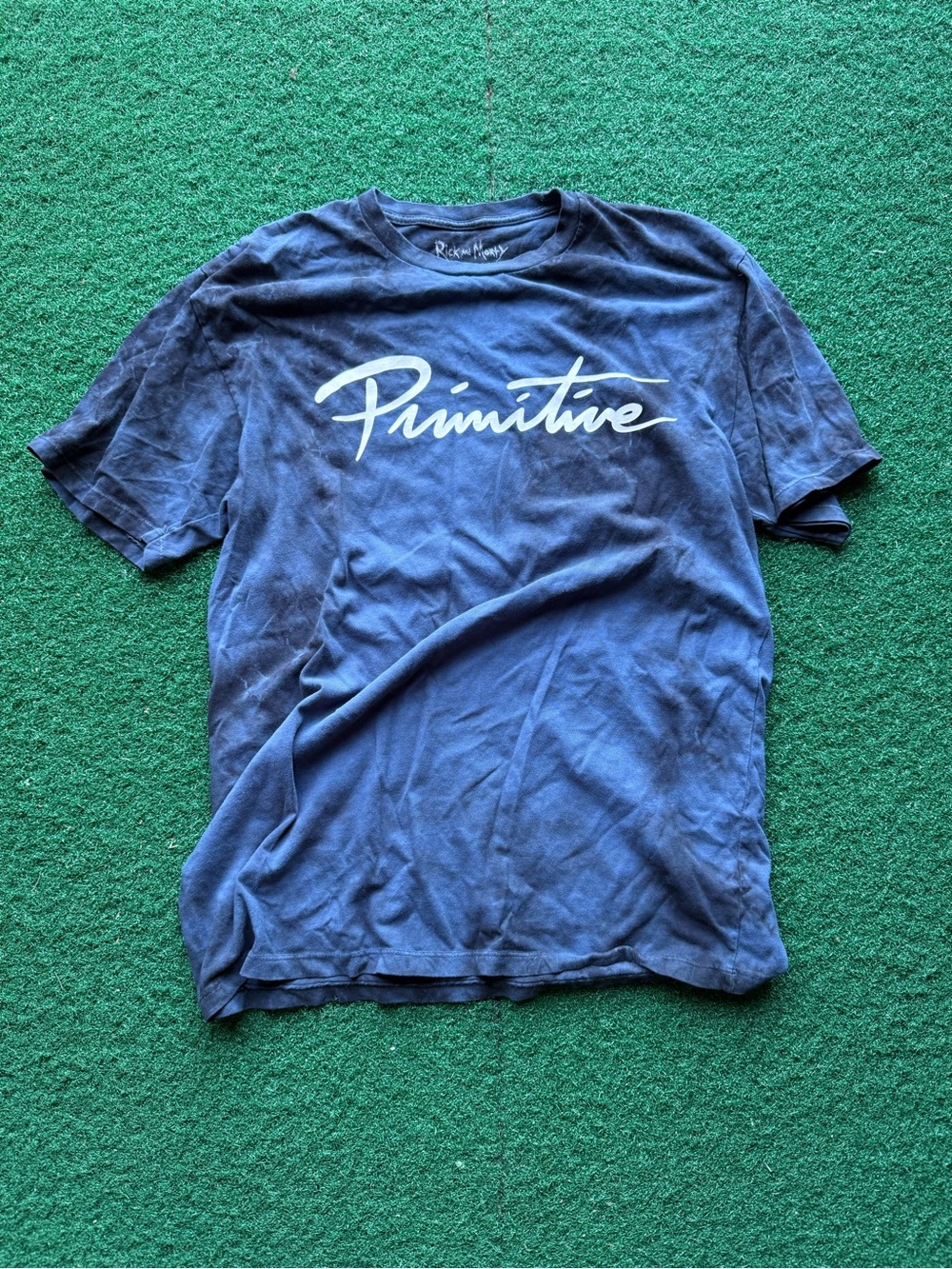 Primitive Rick and Morty Navy with black tie dye Script Logo Short Sleeve Tee